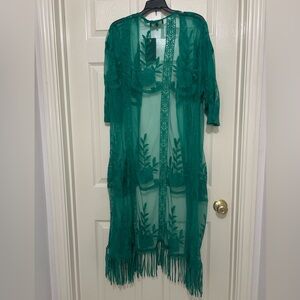 Torrid Green Sheer Fringe Kimono